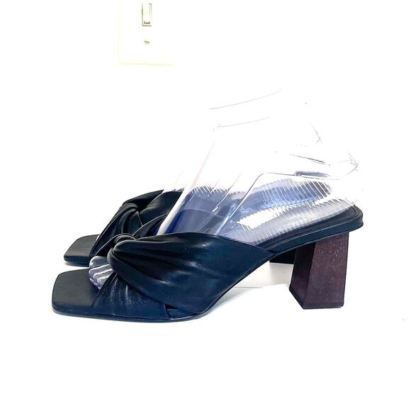 Mango MNG Y2K Open Toe Block Heel Womens Sandals Size 37 US 7 Black Square Toe - Picture 2 of 11